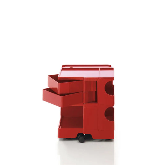 The Boby Trolley Small with 2 drawers, seen here In the colour red. Available exclusively at Bob and Friends.