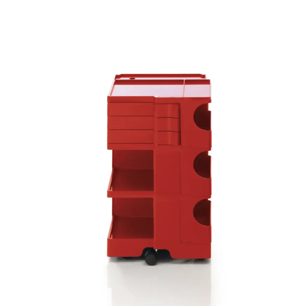 The Boby Trolley Medium with 3 drawers, seen here In the colour red. Available exclusively at Bob and Friends.