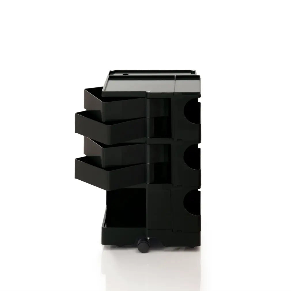 The Boby Trolley Medium with 4 drawers, seen here In the colour black. Available exclusively at Bob and Friends. 