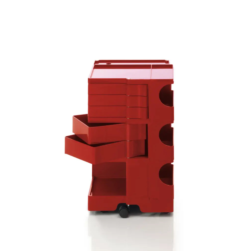 The Boby Trolley Medium with 5 drawers, seen here In the colour red. Available exclusively at Bob and Friends. 