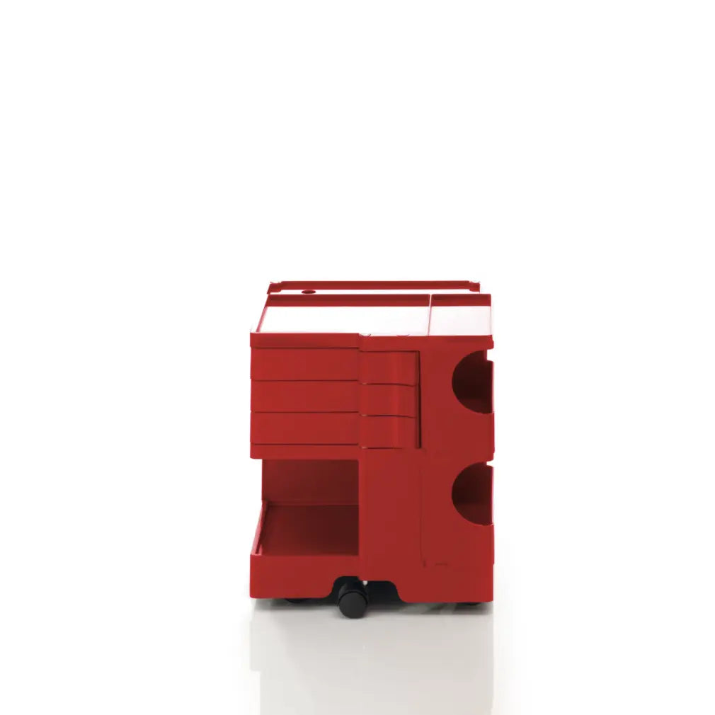 The Boby Trolley Small with 3 drawers, seen here In the colour red. Available exclusively at Bob and Friends.