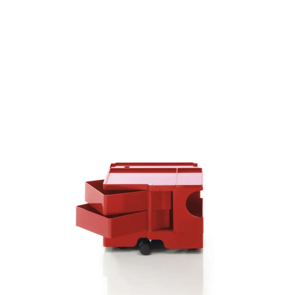 The Boby Trolley Extra Small with 2 drawers, seen here In the colour red. Available exclusively at Bob and Friends.