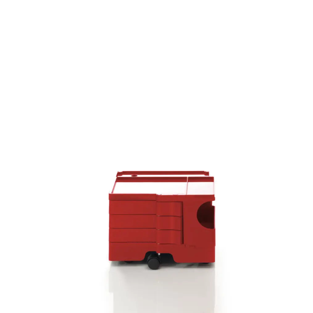 The Boby Trolley Extra Small with 3 drawers, seen here In the colour red. Available exclusively at Bob and Friends.