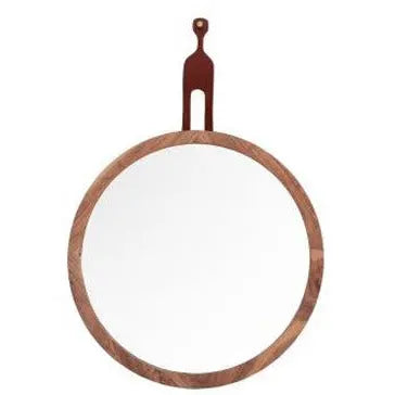 Round Walnut Mirror / Leather- 3 Sizes Organic Modernism
